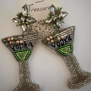 Beaded Green Vodka Martini Drop Earrings by Treasure